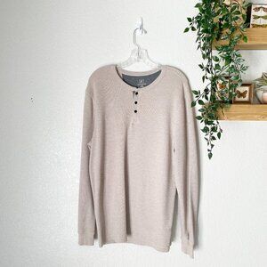 🦋 MEN'S George Oatmeal Tan Thermal Sweater Long Sleeve Large Casual Comfy